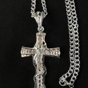 Silver Chain and Cross Pendant with Snake 3